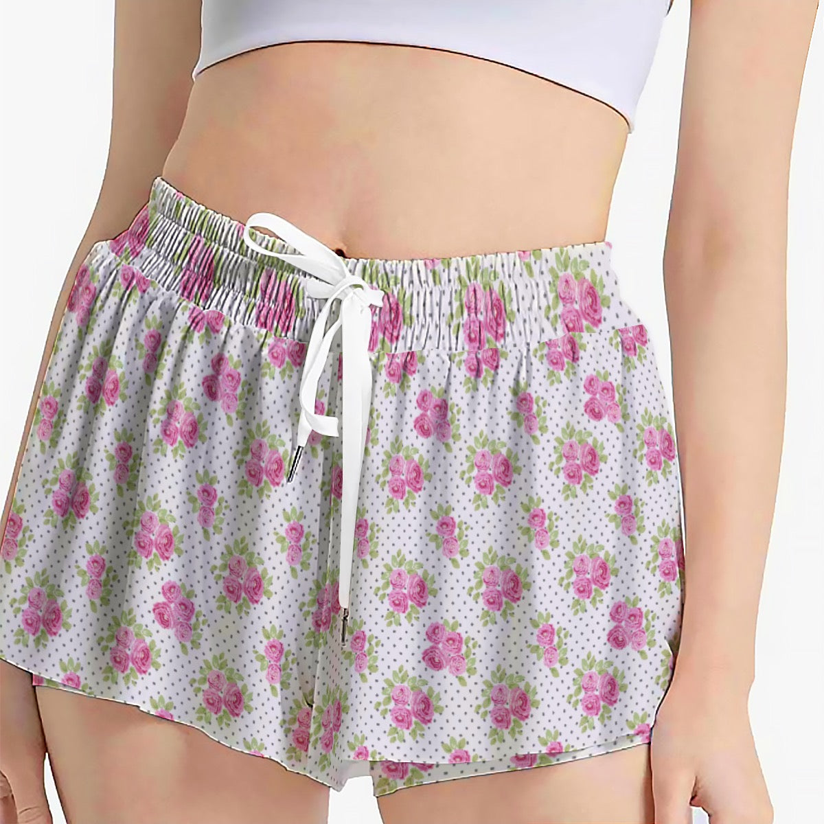 Polka Dot Floral Women's Sport Skorts With Pocket