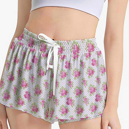Polka Dot Floral Women's Sport Skorts With Pocket