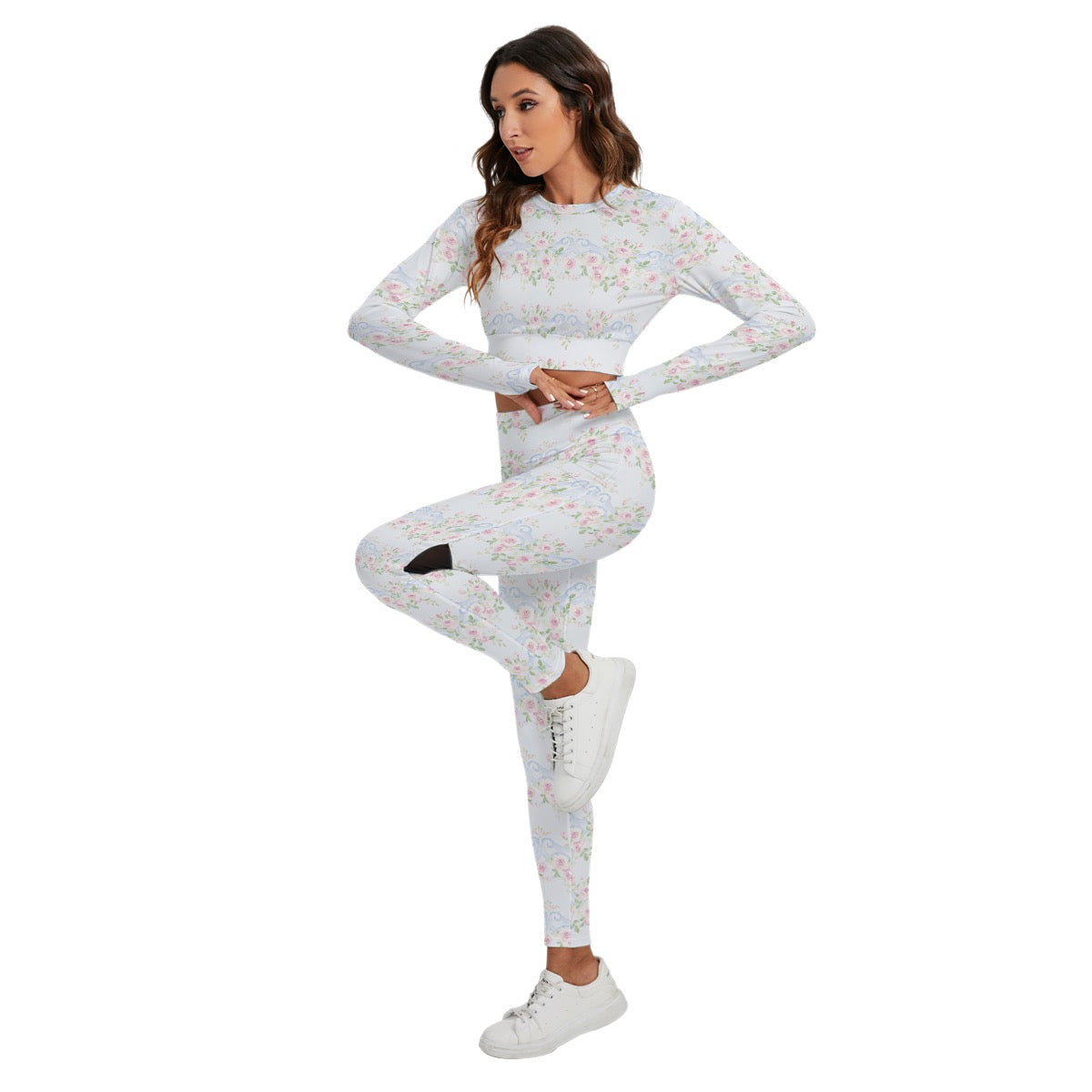 Grandmillenial Roses Women's Sport Set With Backless Top And Leggings