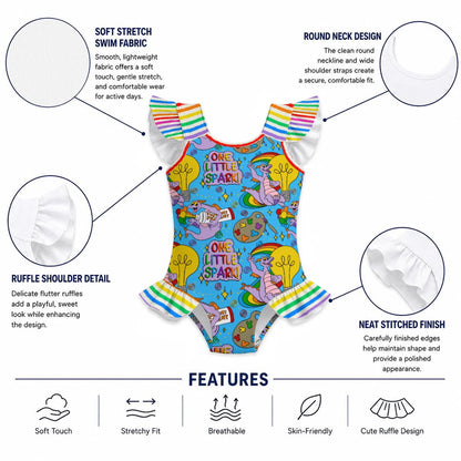 One Little Spark Girls' Ruffle Sleeve Swimsuit With Bow