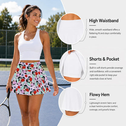 Floral Minnie Women's Pleated Athletic Skort