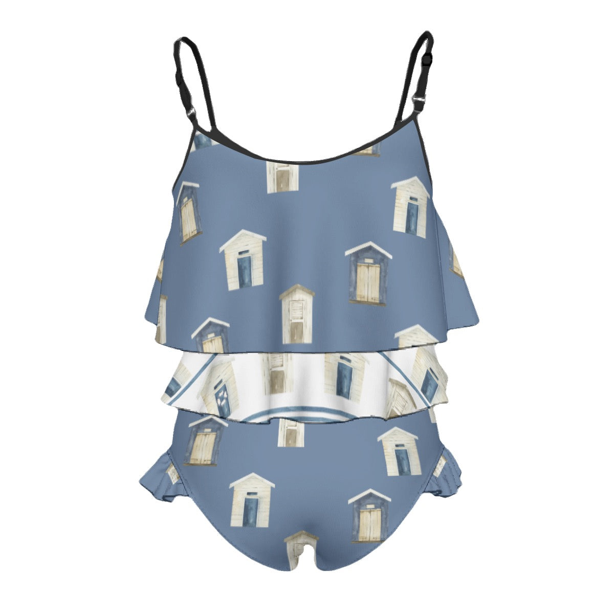 Dark Blue Beach Houses/Striped Beach Houses Kid's Swimsuit