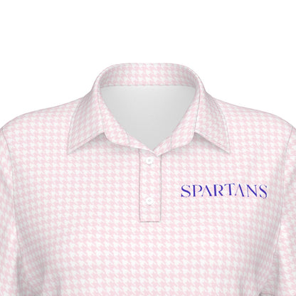 Pink Herringbone Spartans Women's Sports Polo Shirt