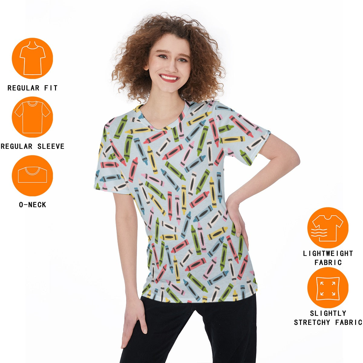 Crayons Women's O-Neck T-Shirt|180 GSM Jersey