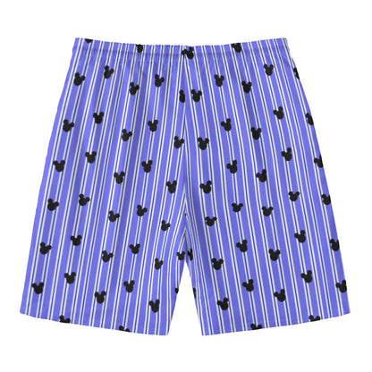 Bright Blue Stripe Men‘s Beach Shorts With Lining