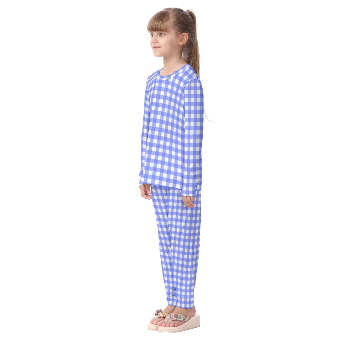 Bright Blue Gingham Print Kid's Pajamas Set
