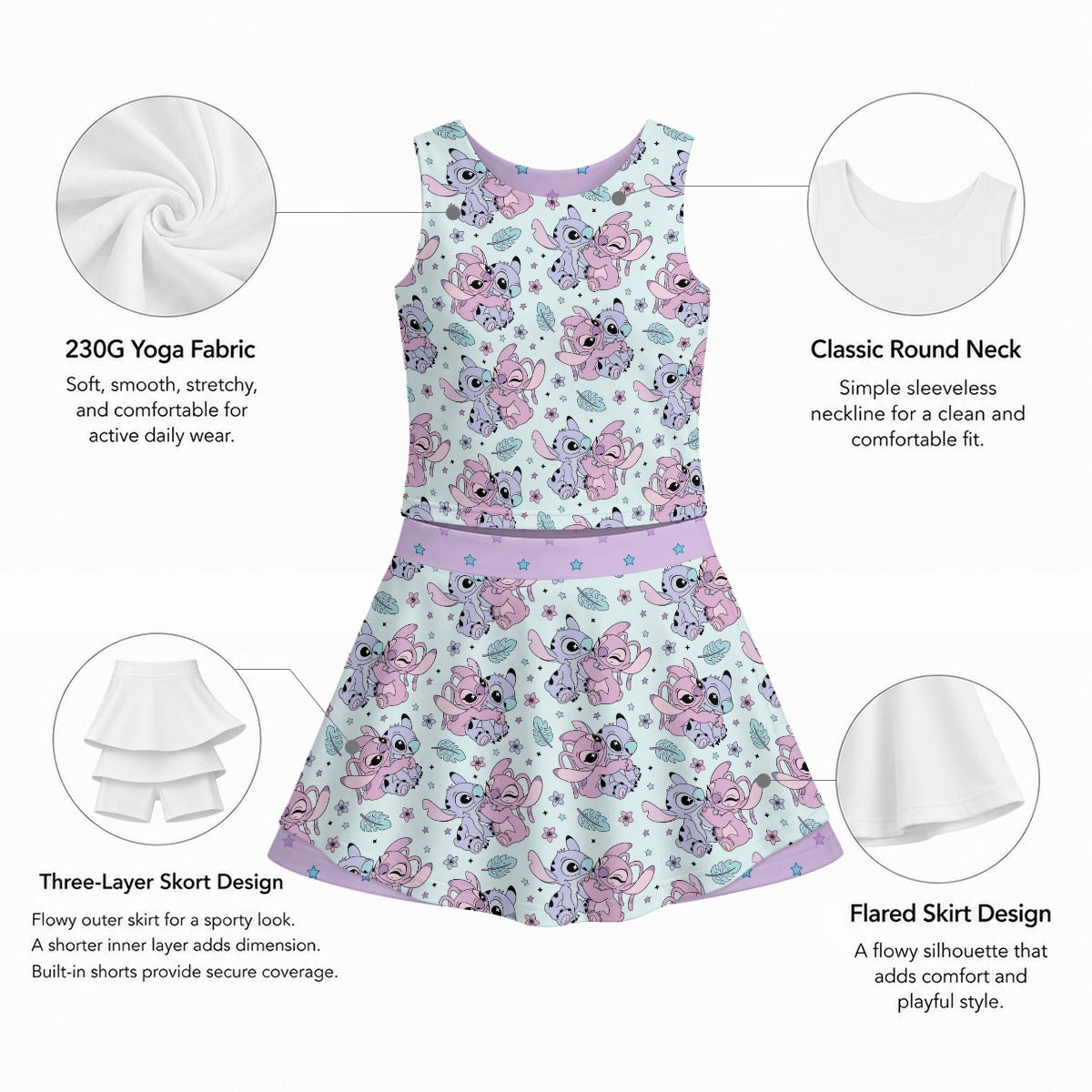 Alien Friends Girl's Sleeveless Sports Tank & Skort Set