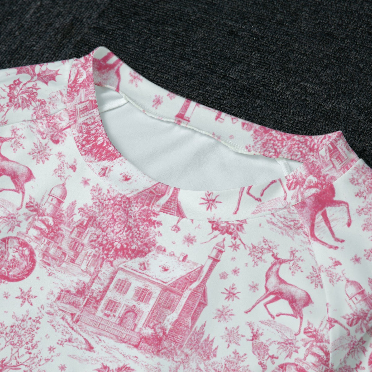 Hot Pink Christmas Toile Women's Raglan Sleeve Pajamas