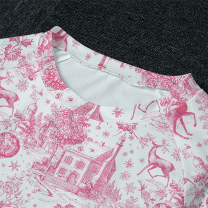 Hot Pink Christmas Toile Women's Raglan Sleeve Pajamas