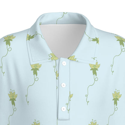 Aqua Lotus Flower Polo Collar Jersey