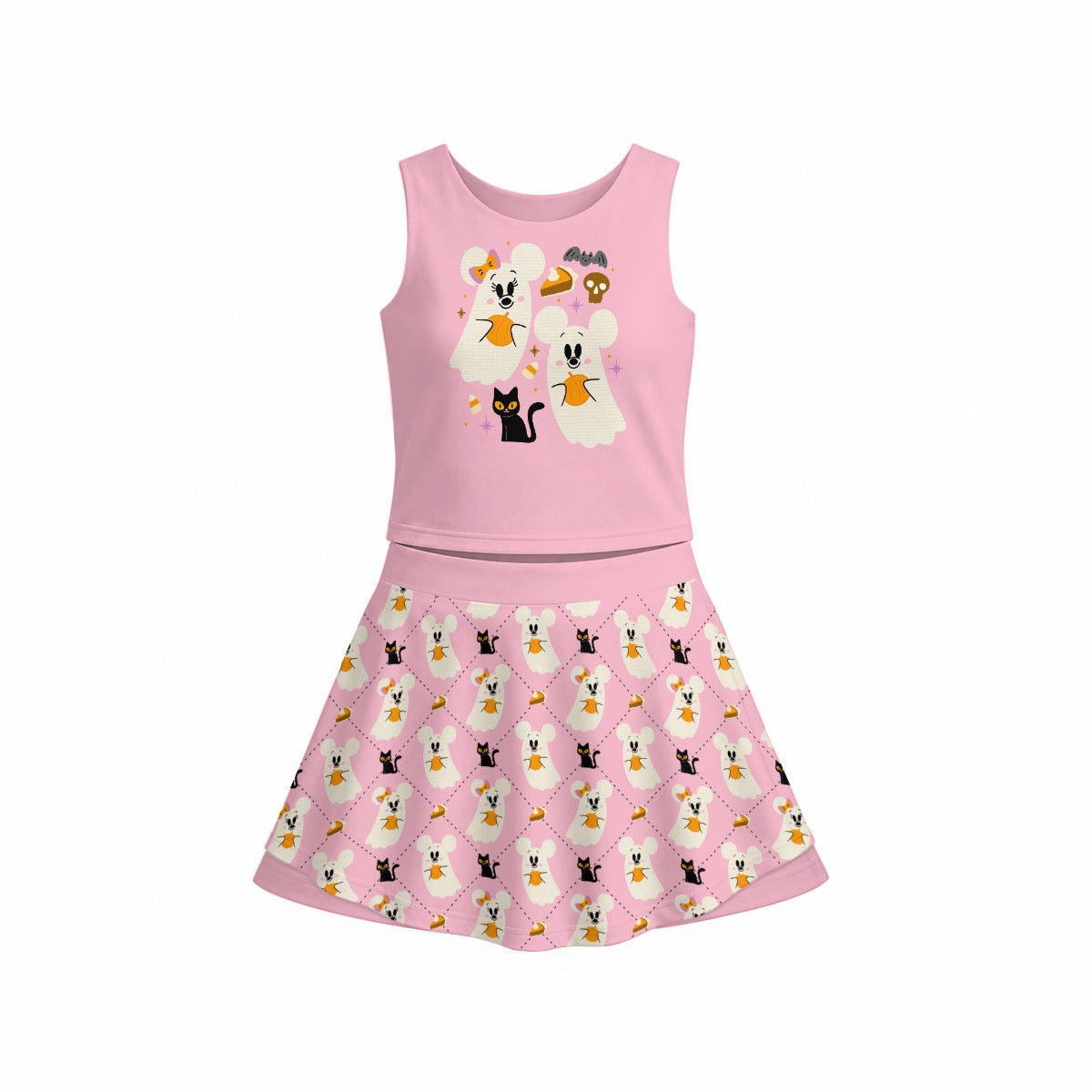 Not So Scary Ghosts [Pink Argyle] Women's Sports Tank & Skort Set