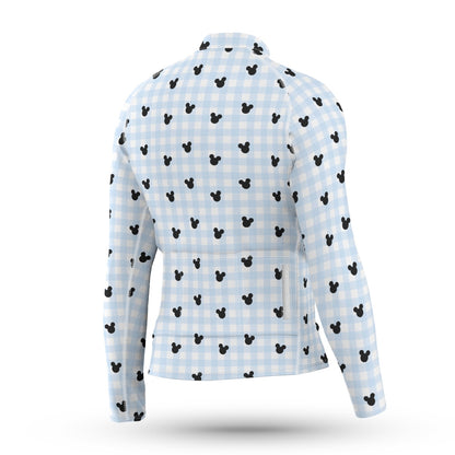 Blue Gingham Men's Anti-Slip Raglan Cycling Jersey With Long Sleeve