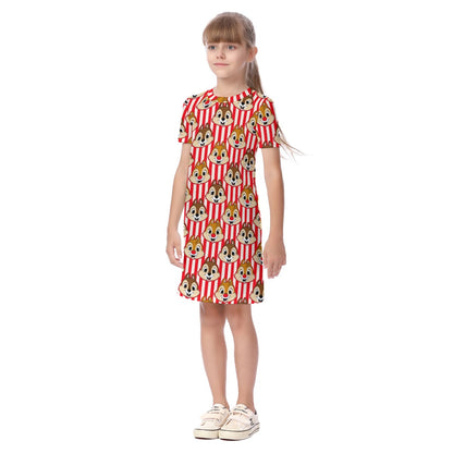 Striped Chipmunks Kid's Short Sleeve Dress