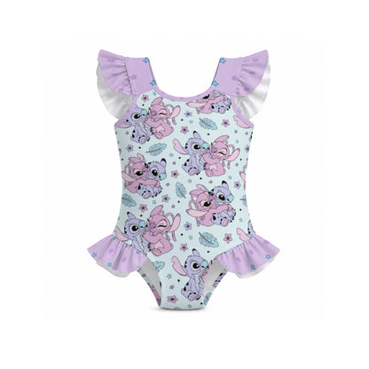 Alien Friends Girls' Ruffle Sleeve Swimsuit With Bow