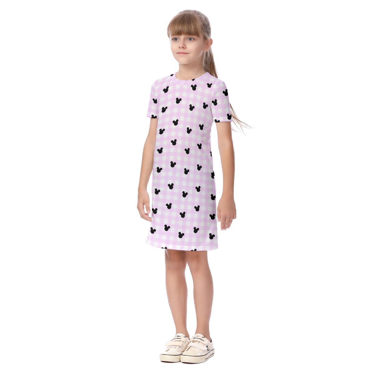 Bright Pink Gingham Kid's Short Sleeve Dress