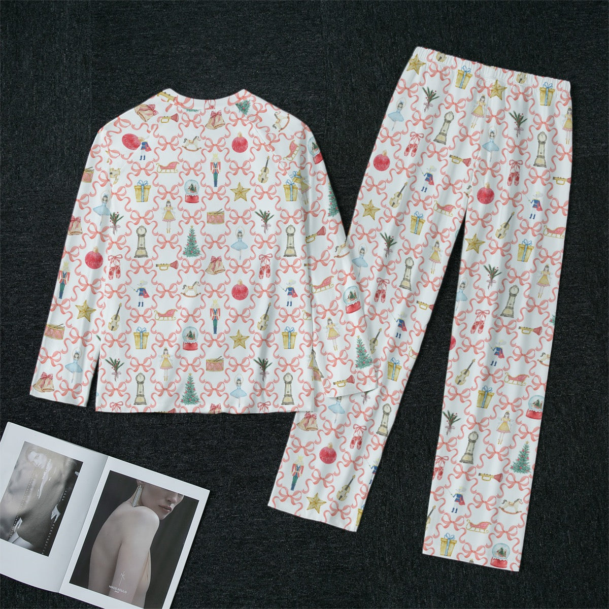 Red Bow Trellis Nutcracker Women's Raglan Sleeve Pajamas