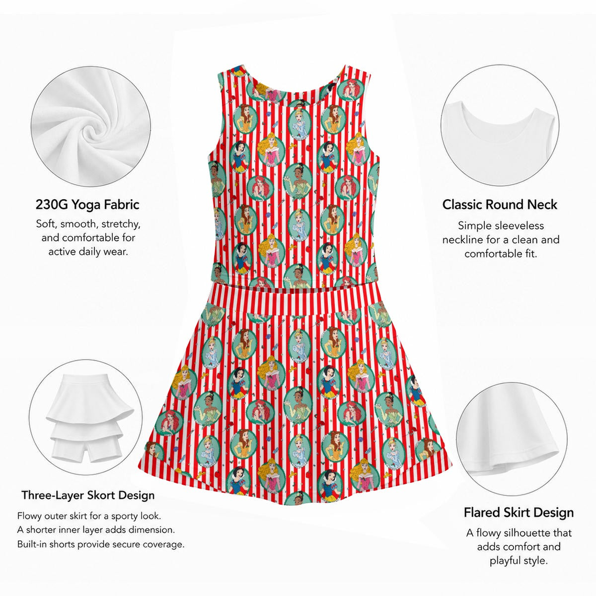 Christmas Princess Stripe Women's Sports Tank & Skort Set