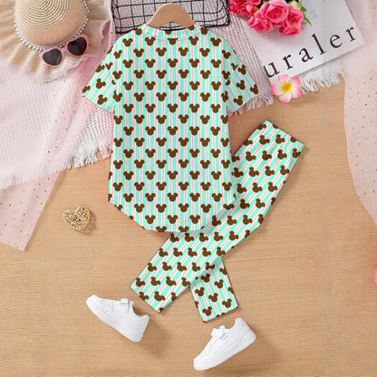 Christmas Mint MM Stripe Kids' Casual Top and Pants Set