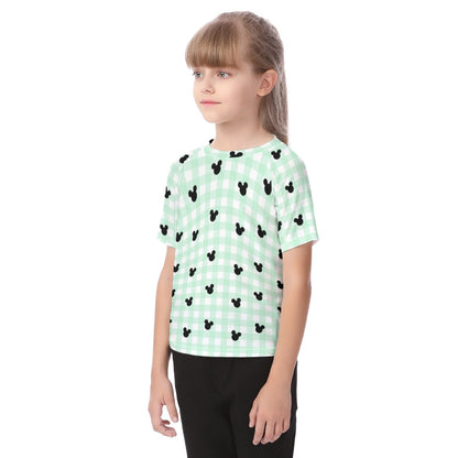 Green Gingham Kid's Raglan Sleeve T-shirt