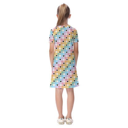 Pastel Gingham MM Kid's Short Sleeve Dress