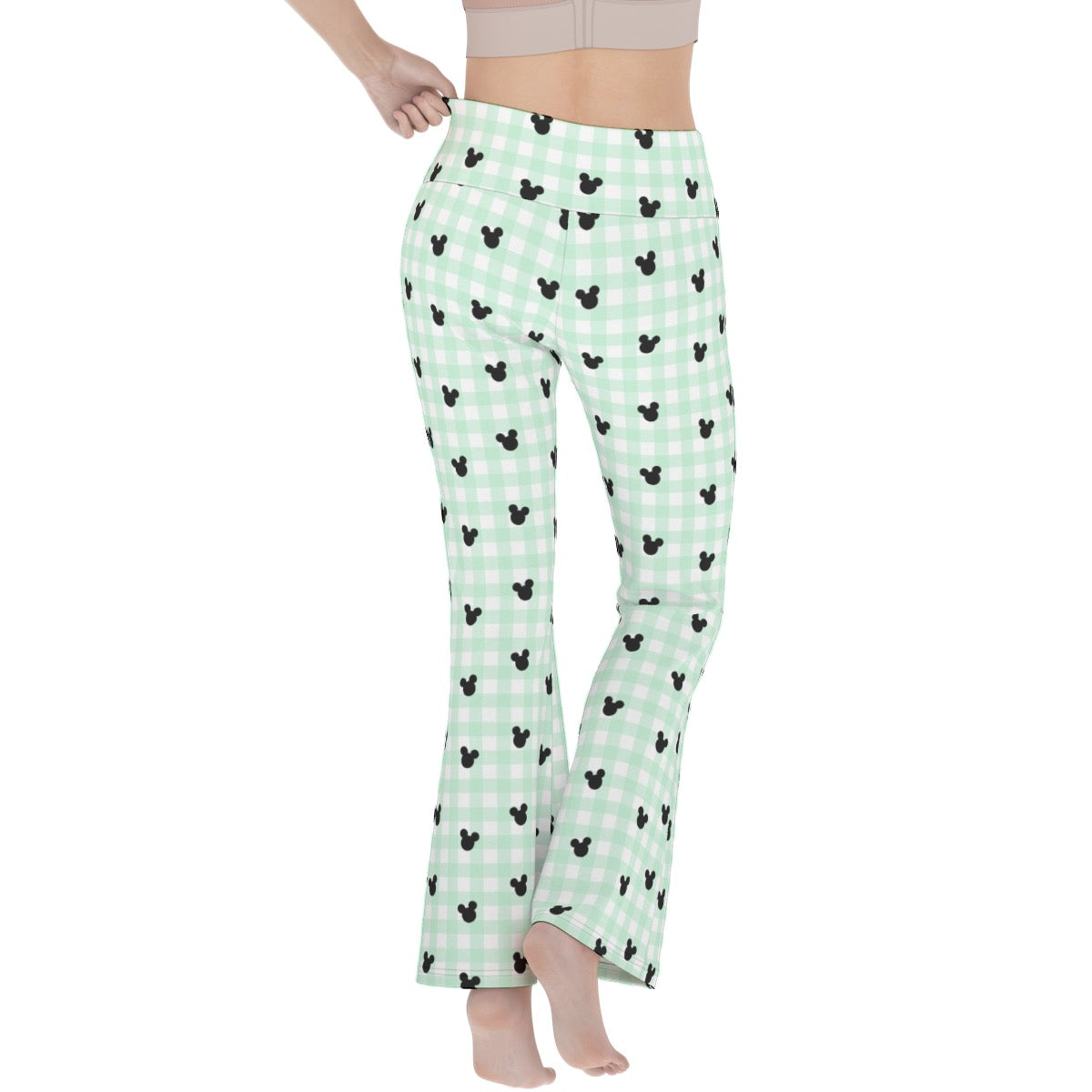 Green Gingham Women's Flare Yoga Pants