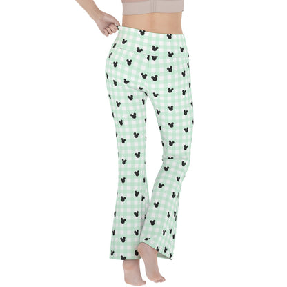 Green Gingham Women's Flare Yoga Pants