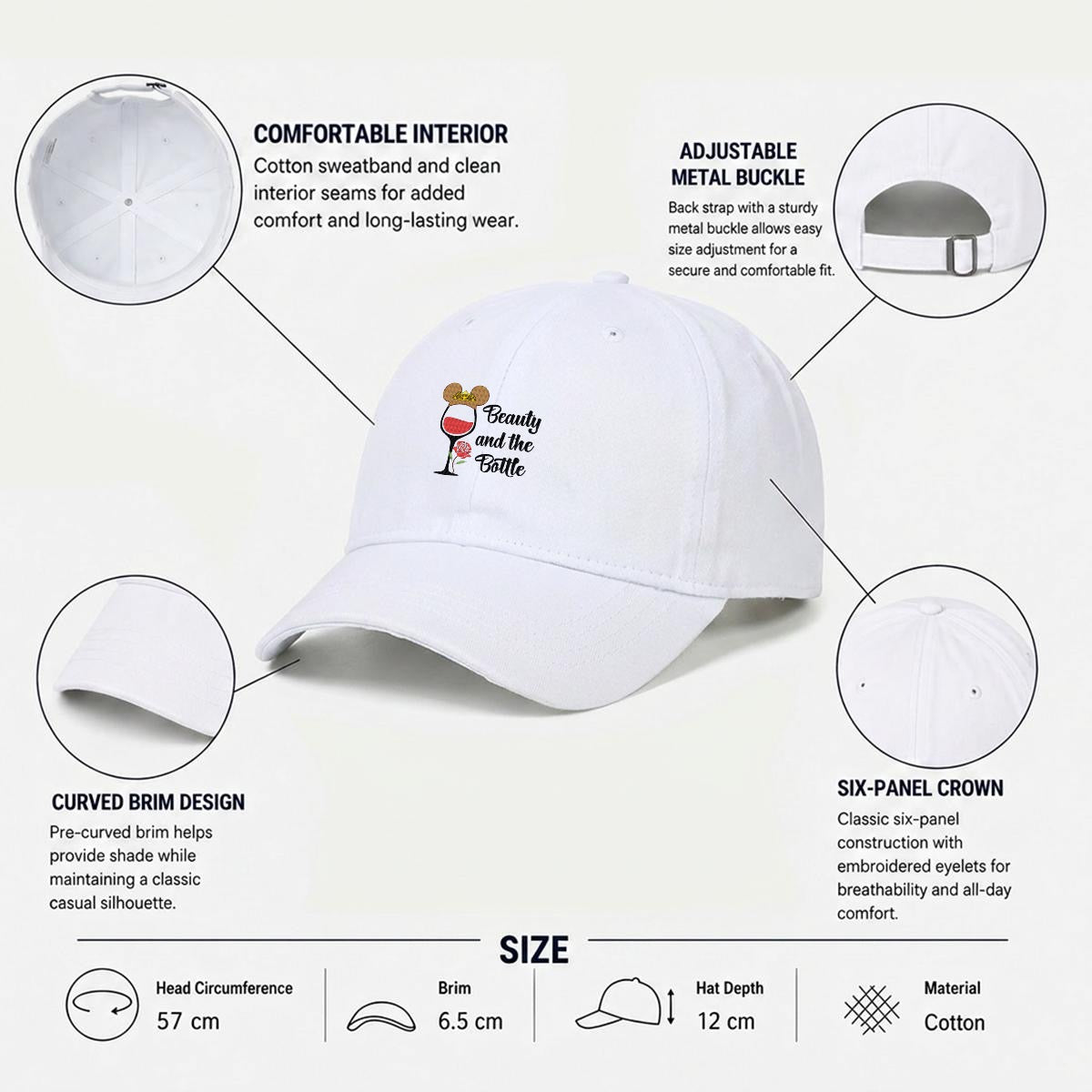 Beauty And The Bottle Embroidered Soft-Crown Flat Cap