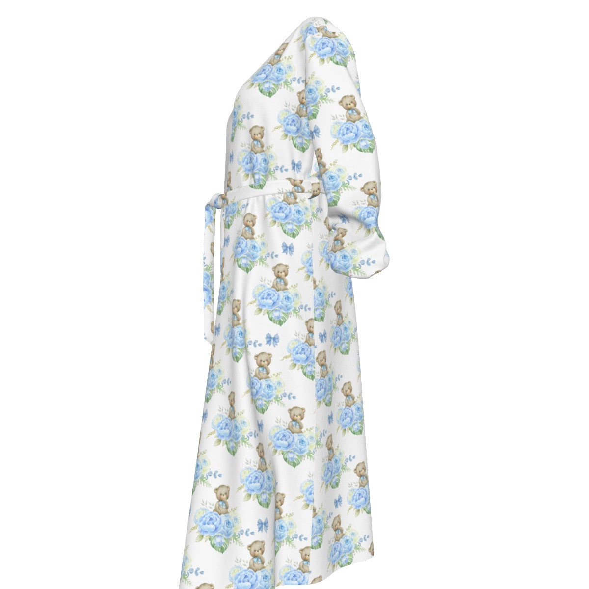 Blue Floral Teddy Bear Women's Lace-up Chiffon Robe