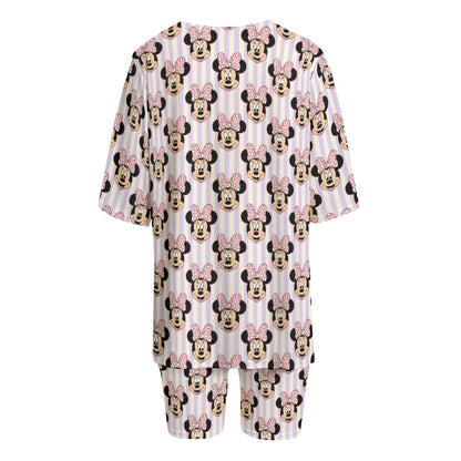 Minnie Striped Women's T-shirt Set With Short Sleeve