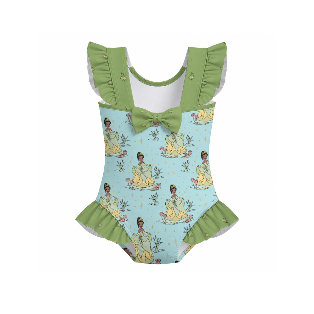 Tia [aqua] Girls' Ruffle Sleeve Swimsuit With Bow