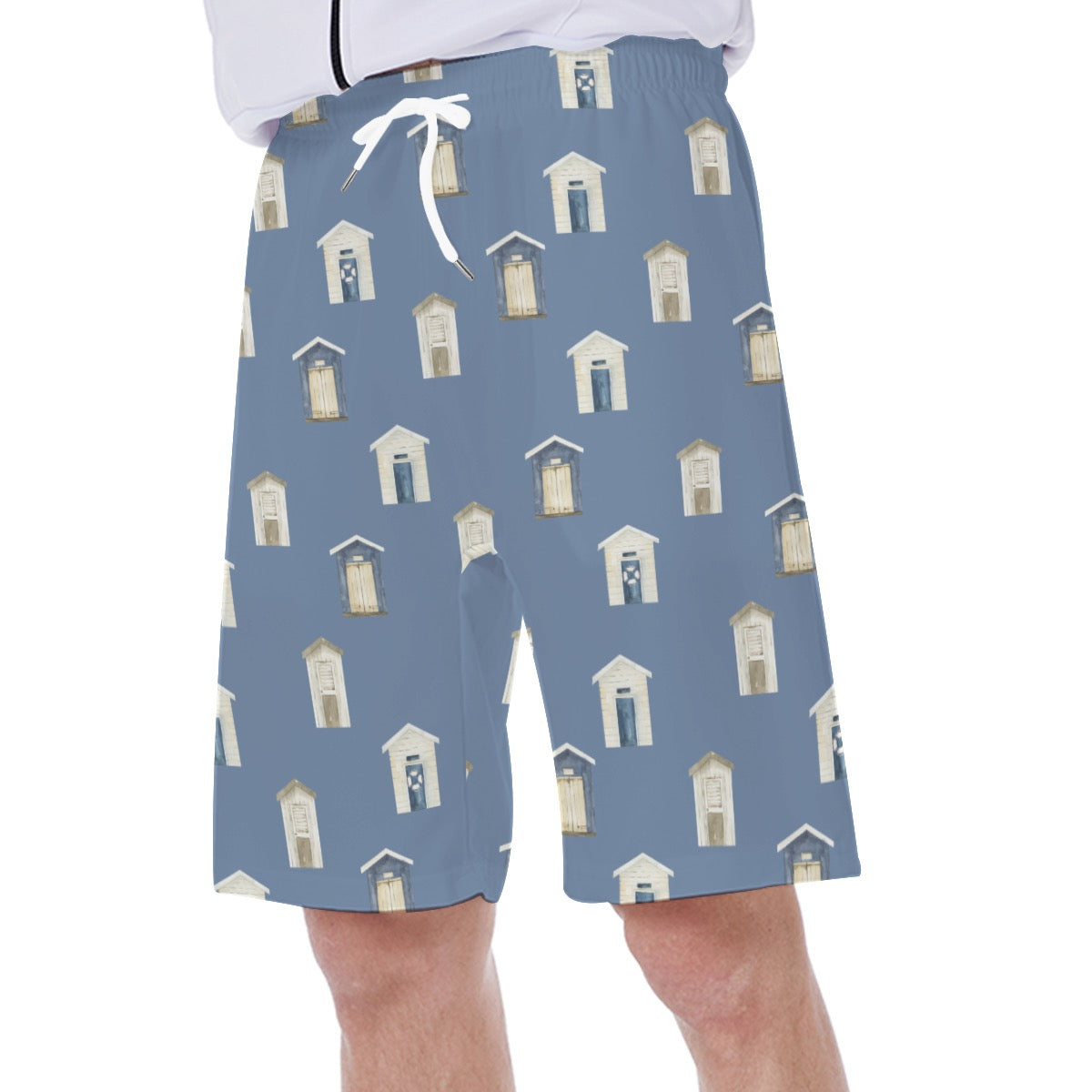 Dark Blue Beach Houses Men's Beach Shorts With Side Pocket