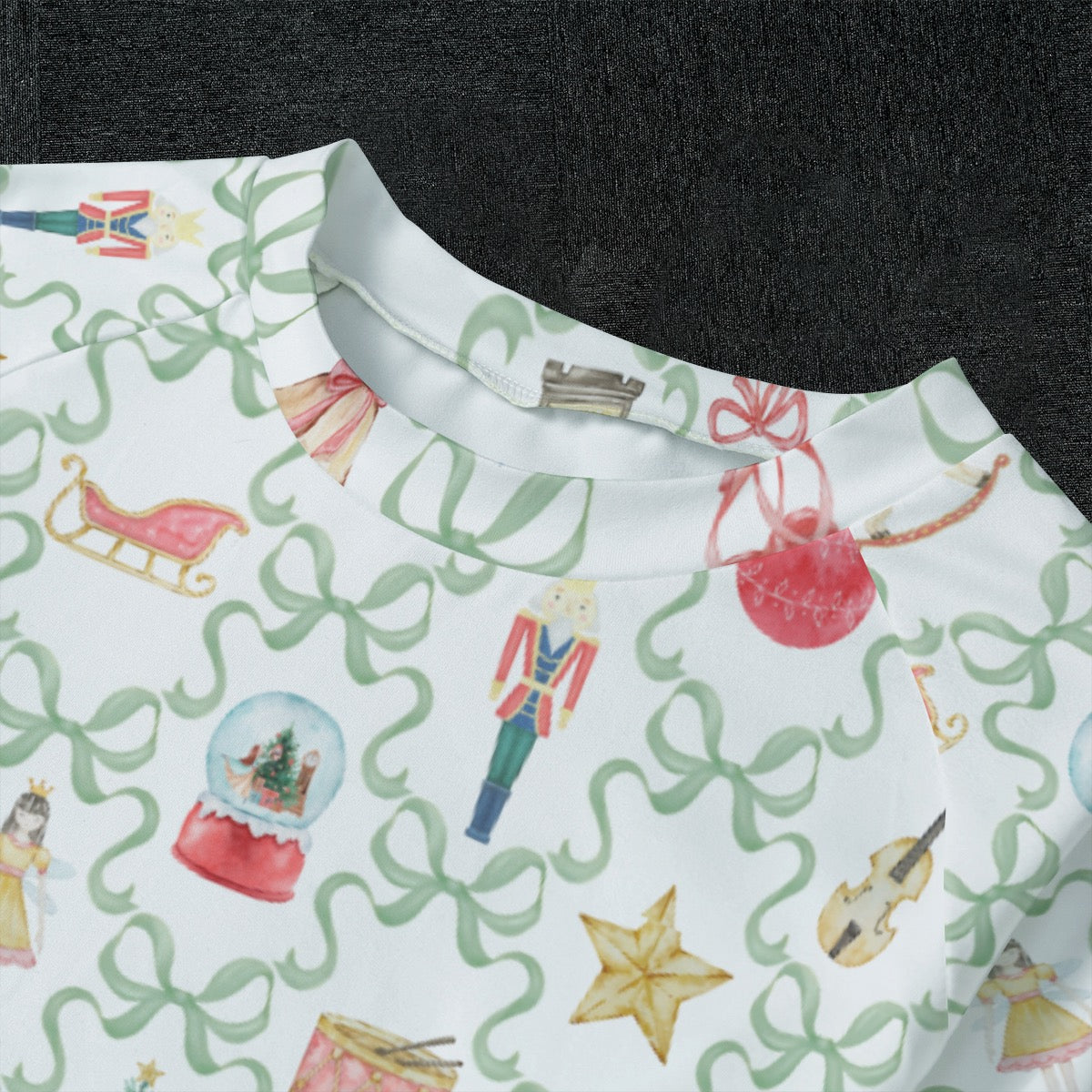 Green Bow Trellis Nutcracker Kid's Raglan Sleeve Pajamas