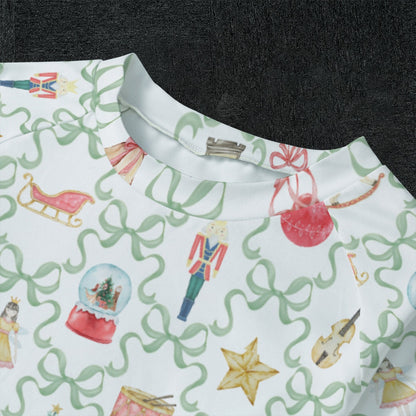 Green Bow Trellis Nutcracker Kid's Raglan Sleeve Pajamas