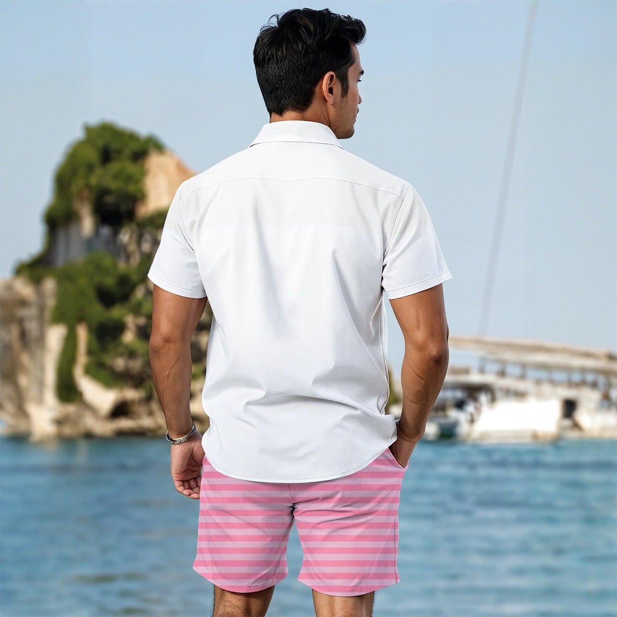 Chameleon & Stripe Men's Summer Shirt Set