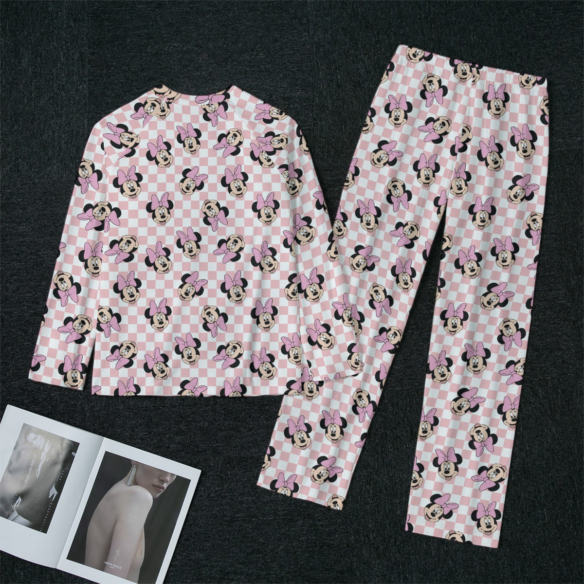 Checkered Minnie Women's Raglan Sleeve Pajamas