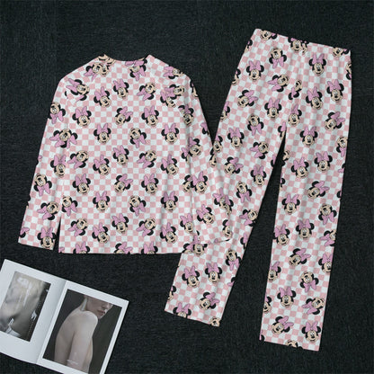 Checkered Minnie Women's Raglan Sleeve Pajamas