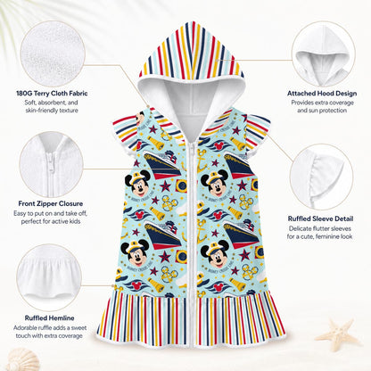 DCL Stripe Girls' Hooded Beach Cover-Up