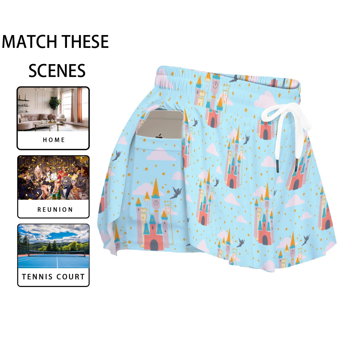 Tink Blue Women's Sport Skorts With Pocket