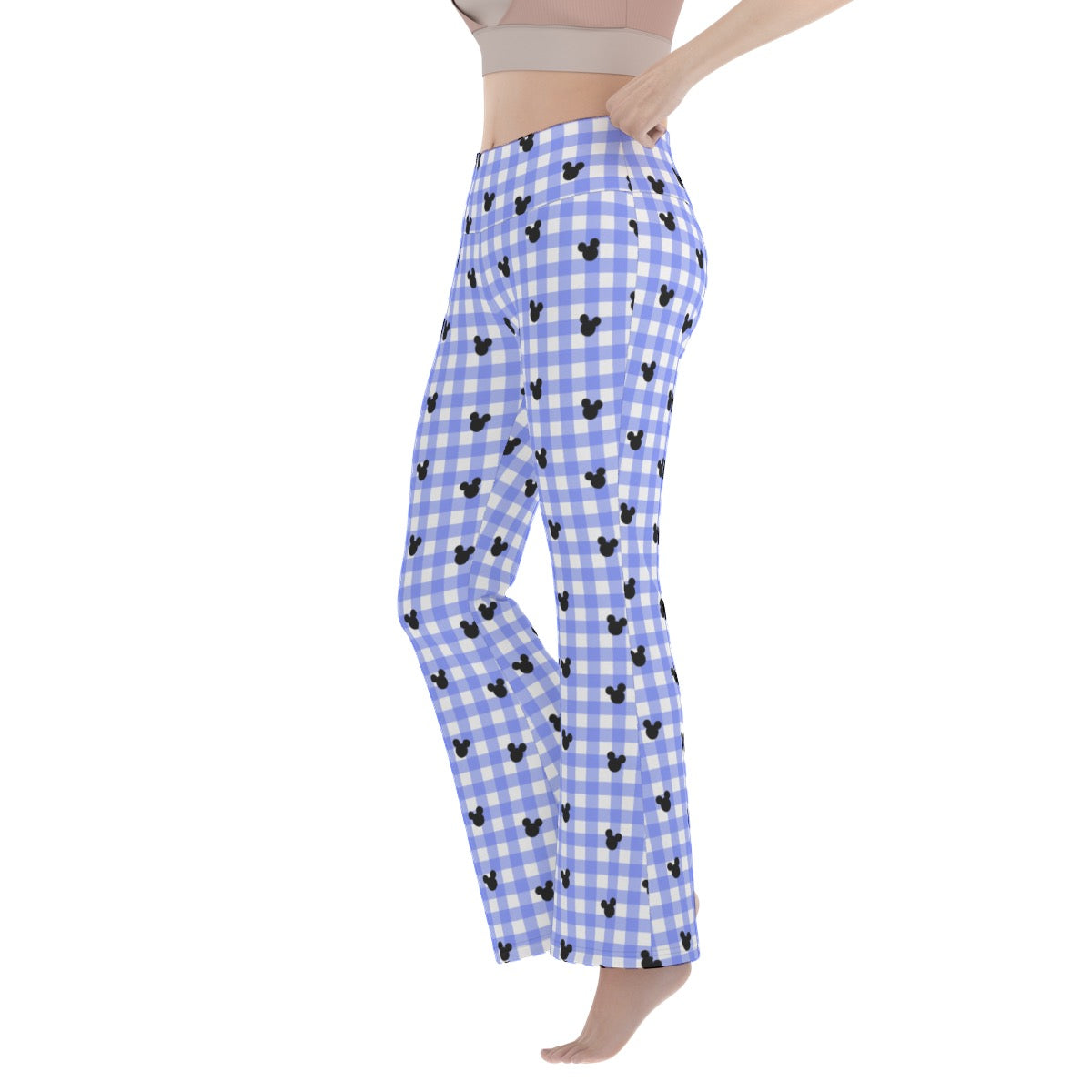 Bright Blue Gingham Women's Flare Yoga Pants