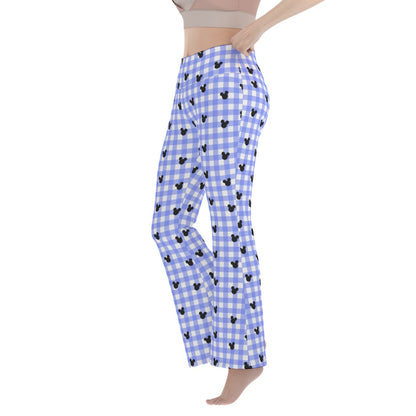 Bright Blue Gingham Women's Flare Yoga Pants