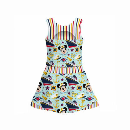 Cruising MM & Stripe Girl's Sleeveless Sports Tank & Skort Set