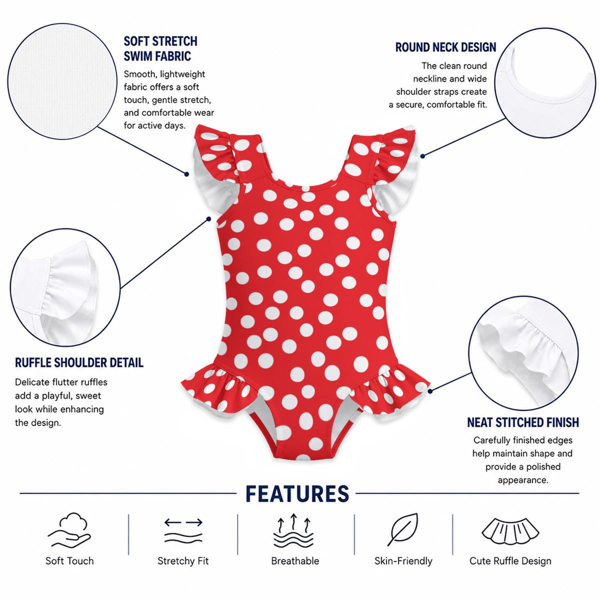 Minnie Dots Girls' Ruffle Sleeve Swimsuit With Bow