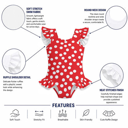 Minnie Dots Girls' Ruffle Sleeve Swimsuit With Bow