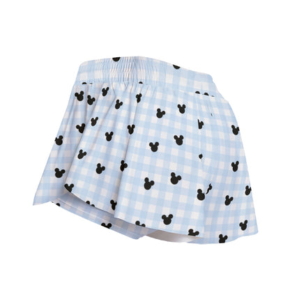 Light Blue Gingham Women's Sport Skorts With Pocket