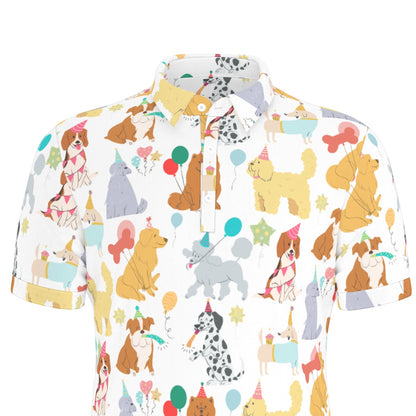 Birthday Pups Men's Stretch Collar Polo Shirt