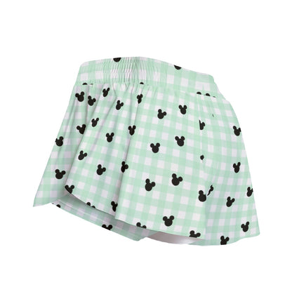Green Gingham Women's Sport Skorts With Pocket