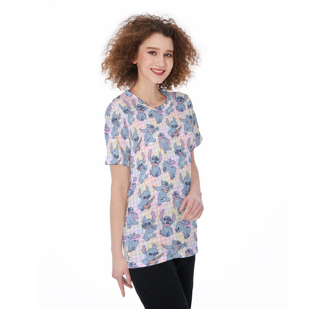 Pastel Gingham Alien Women's O-Neck T-Shirt|180 GSM Jersey