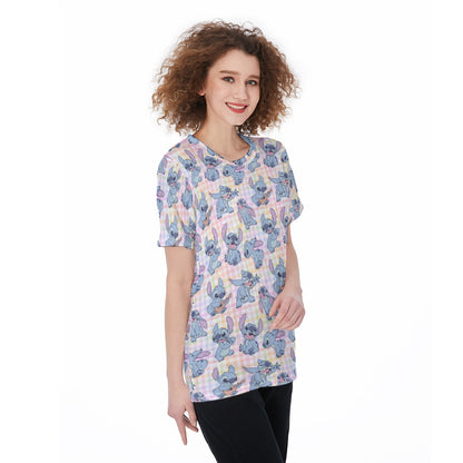 Pastel Gingham Alien Women's O-Neck T-Shirt|180 GSM Jersey