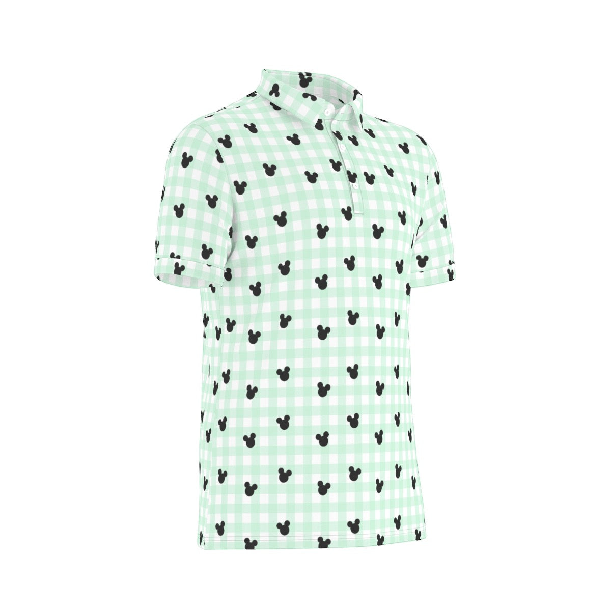 Green Gingham Men's Stretch Collar Polo Shirt