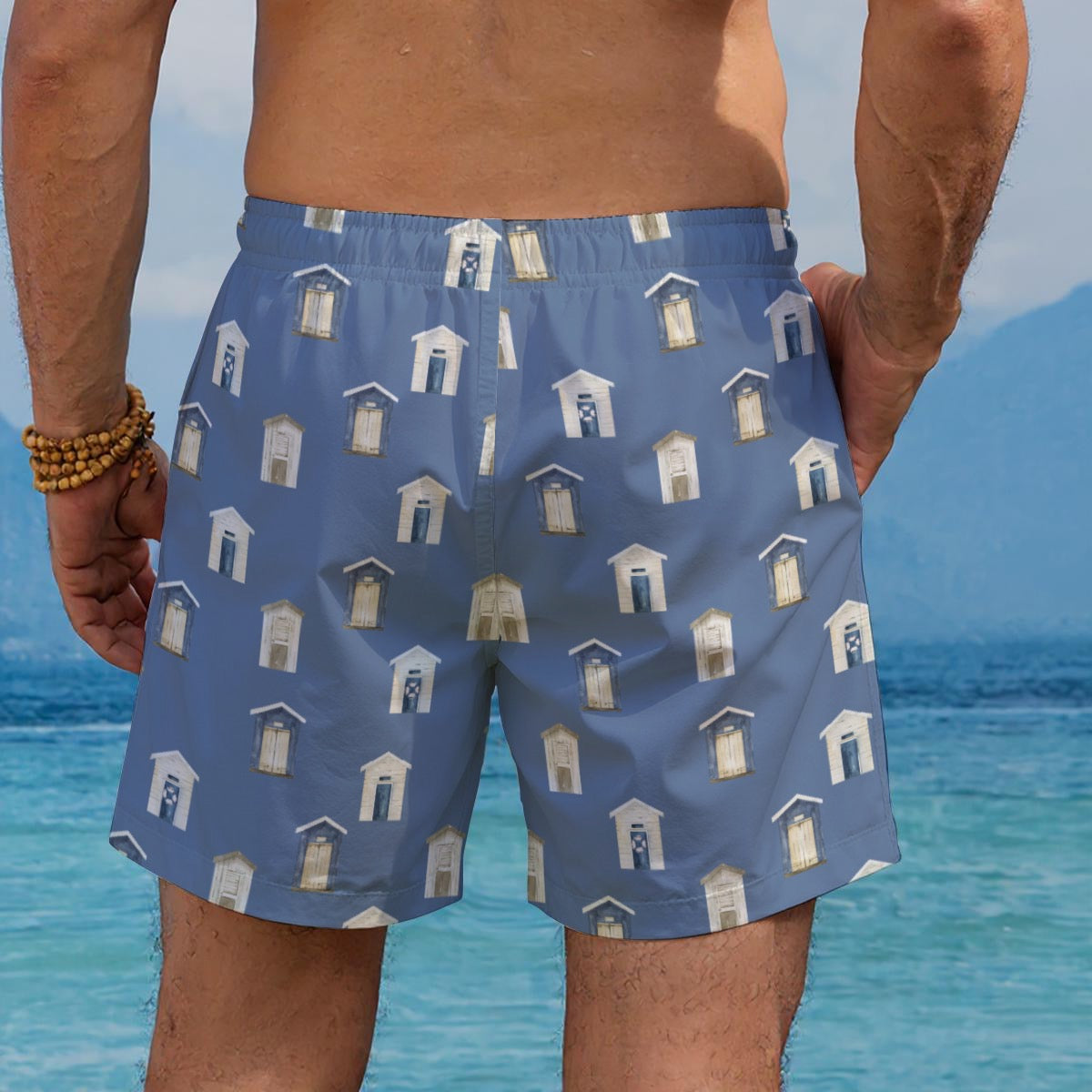 Dark Blue Beach Houses Men's Beach Shorts